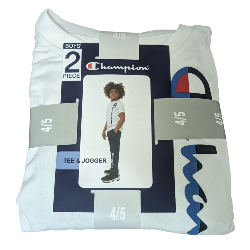 Champion Tee And Jogger 2Pc Outfit Boys 4/5 Set White Blue Kids Lightweight Set‎
